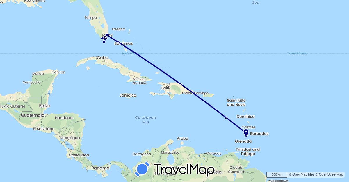 TravelMap itinerary: driving in United States, Saint Vincent and the Grenadines (North America)