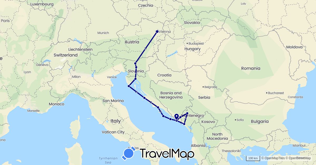 TravelMap itinerary: driving in Austria, Bosnia and Herzegovina, Croatia, Montenegro, Slovenia (Europe)